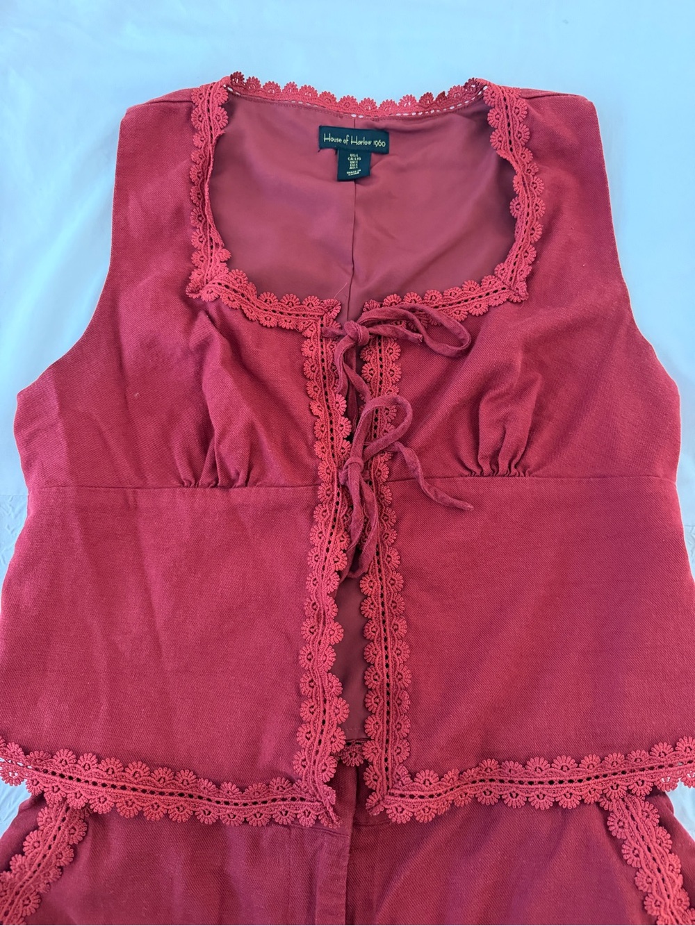 House of Harlow 1960 Rose-Red Lace-Trim Tie-Front Tank